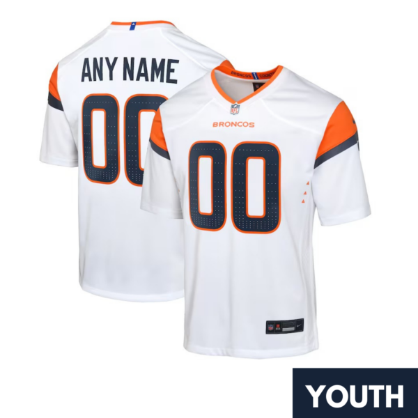 Custom Youth's Denver Broncos White Game Jersey 2024