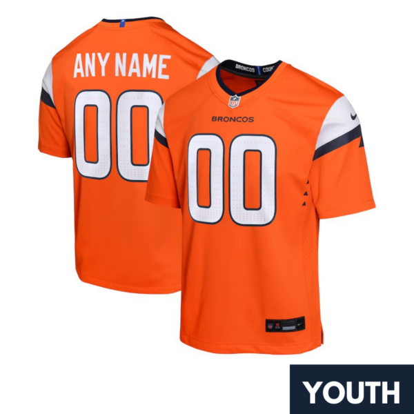 Custom Youth’s Denver Broncos Orange Alternate Game Jersey 2024