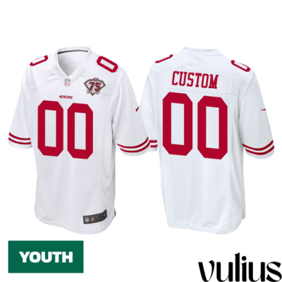 49ers Custom Jersey, White Youth's, 75th Anniversary Throwback Game Jersey - Replica