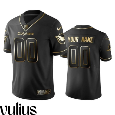 Dolphins Custom Jersey, Black Men's Jersey, Black Golden Edition Vapor Untouchable Limited Jersey - Replica