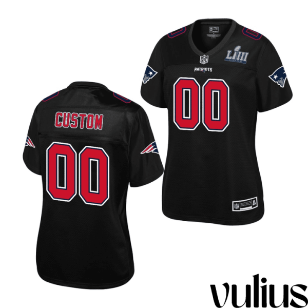 Customizable Patriots Jersey, Black Woman's Jersey, Super Bowl LIII Champions Jersey - Replica