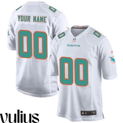 Dolphins Custom Jersey, White Men's Jersey, Game Road Jersey - Replica