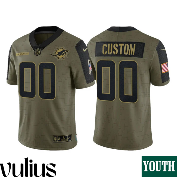 Dolphins Custom Jersey, Olive Youth's Jersey, 2021 Salute To Service Limited Jersey - Replica