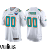 Dolphins Custom Jersey, White Men's Jersey, 2021 London Games Patch Game Jersey - Replica