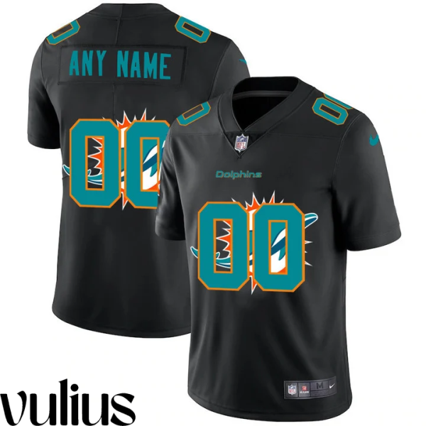 Dolphins Custom Jersey, Black Men's Jersey, Team Logo Dual Overlap Limited Jersey - Replica