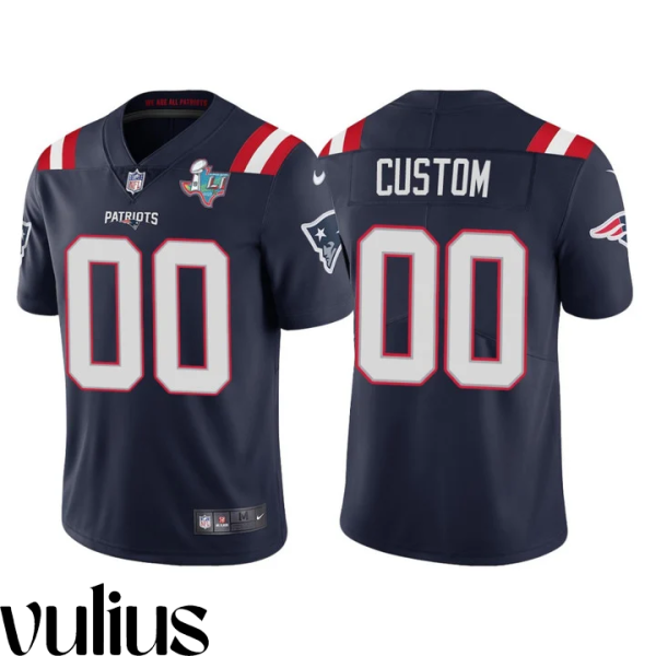 Customizable Patriots Jersey, Navy Men's Jersey, Super Bowl LI Patch Vapor Limited Jersey - Replica