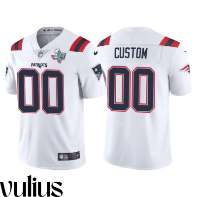 Customizable Patriots Jersey, White Men's Jersey, Super Bowl LI Patch Vapor Limited Jersey - Replica