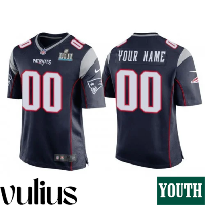 Customizable Patriots Jersey, Navy Youth's Jersey, Super Bowl LII Bound Game Jersey - Replica