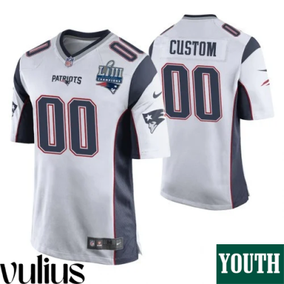 Customizable Patriots Jersey, White Youth's Jersey, Super Bowl LIII Champions Jersey - Replica