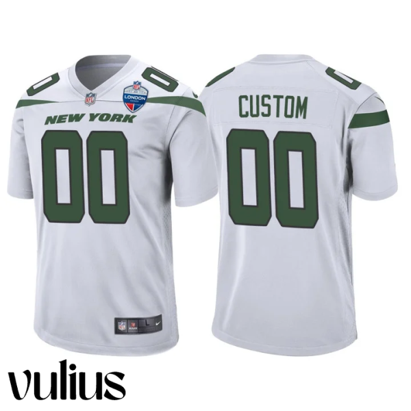 Jets Jersey Custom, White Men's Jersey, 2021 London Games Patch Game Jersey - Replica