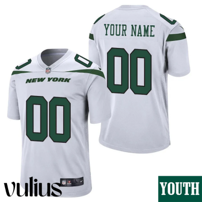 Jets Jersey Custom, White Youth's Jersey, Game Road Jersey - Replica