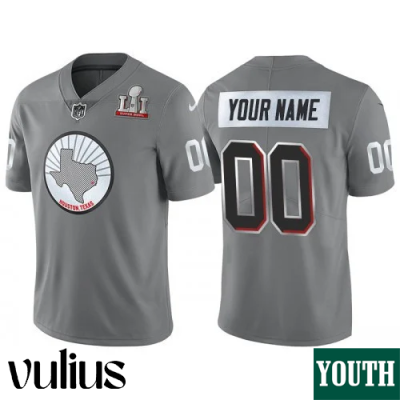 Custom Texans Jersey, Steel Silver Youth's Jersey, Super Bowl LI Customized Jersey - Replica