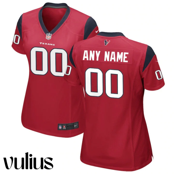 Custom Texans Jersey, Red Woman's Jersey, Alternate Custom Game Jersey - Replica