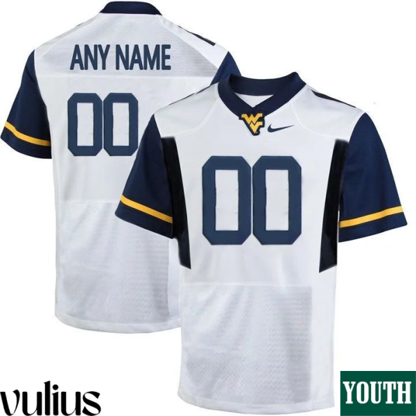 Wvu Football Jersey Custom, White Youth's, Custom Game Jersey - Replica