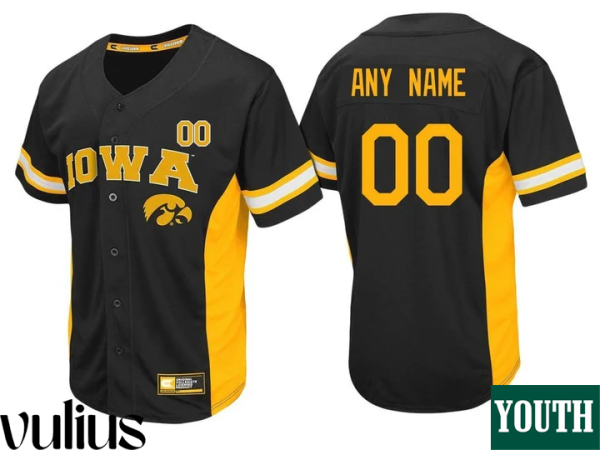 Custom Iowa Hawkeye Jersey, Black Youth's, Custom Baseball Jersey - Replica