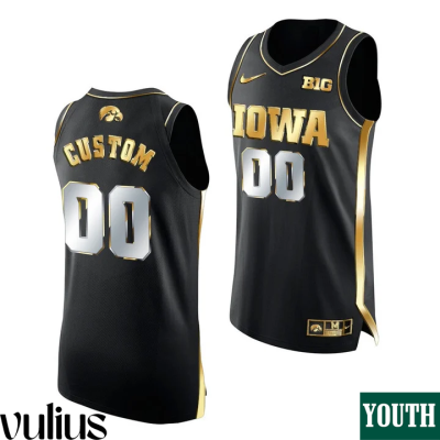 Custom Iowa Hawkeye Jersey, Black Youth's, 2020-21 Black Golden Edition Limited Jersey - Replica