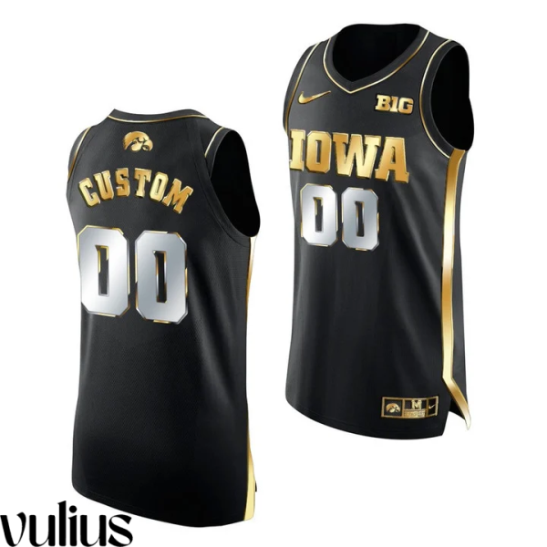 Custom Iowa Hawkeye Jersey, Black Men's, 2020-21 Black Golden Edition Limited Jersey - Replica