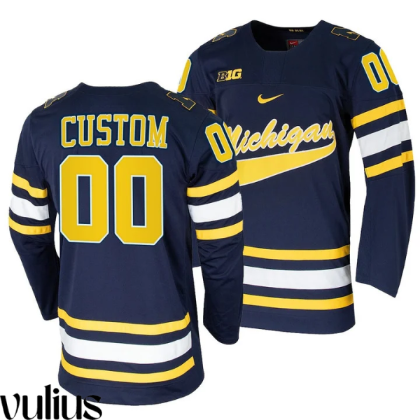 Custom Michigan Jerseys, Navy Men's, College Hockey Jersey Replica