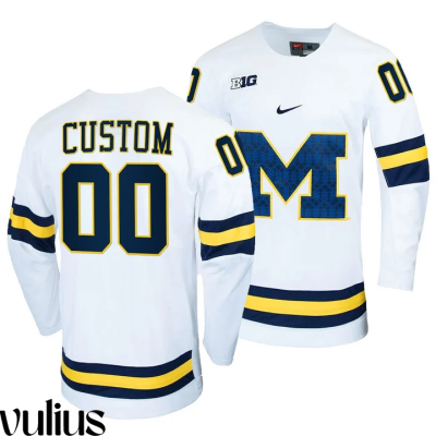 Custom Michigan Jerseys, White Men's, College Hockey Jersey Replica