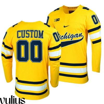 Custom Michigan Jerseys, Yellow Men's, Maize College Hockey Jersey Replica