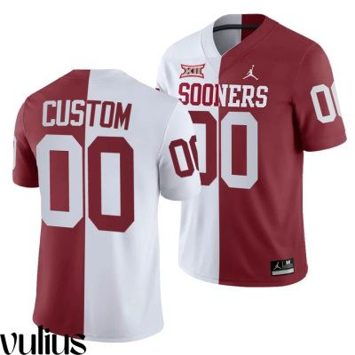 Oklahoma Sooners Custom Jersey, White Men's, Crimson Split Jersey - Replica