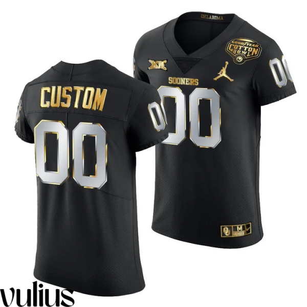 Oklahoma Sooners Custom Jersey, Black Men's, 2020 Cotton Bowl Classic Jersey Black Golden Edition - Replica