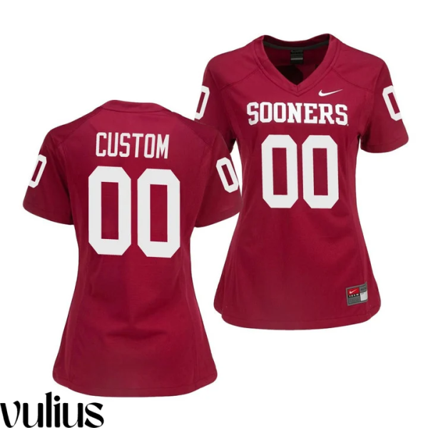 Oklahoma Sooners Custom Jersey, Red Woman's, Crimson College Football Game Jersey - Replica