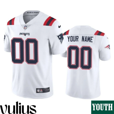 Customizable Patriots Jersey, White Youth's Jersey, 2020 Vapor Limited Jersey - Replica