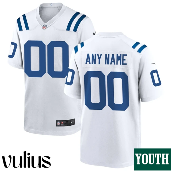 Custom Colts Jersey, White Youth's Jersey, Road Custom Jersey - Replica