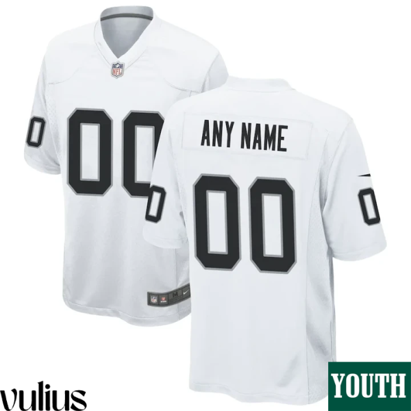 Custom Raiders Jersey, White Youth's, Road Custom Game Jersey - Replica