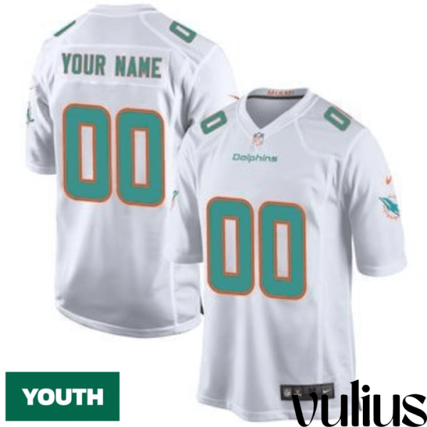 Dolphins Custom Jersey, White Youth's Jersey, Road Game Jersey - Replica