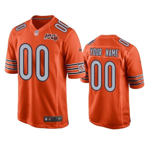 Men's Chicago Bears Custom Orange 100th Season Game Jersey - Replica