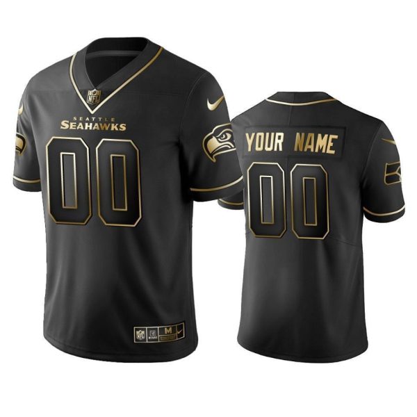 Men's 2019 Seattle Seahawks Custom Black Golden Edition Vapor Untouchable Limited- Jersey - Replica