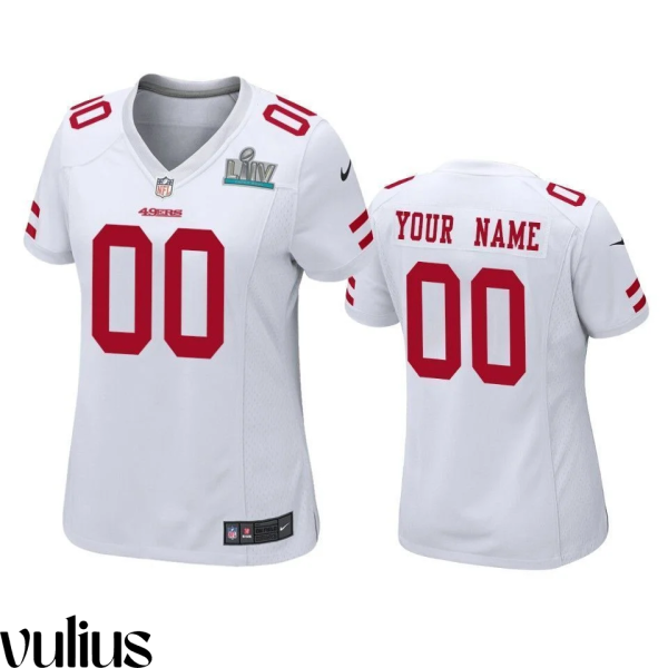 49ers Custom Jersey, White Woman's, Super Bowl LIV Game Jersey - Replica