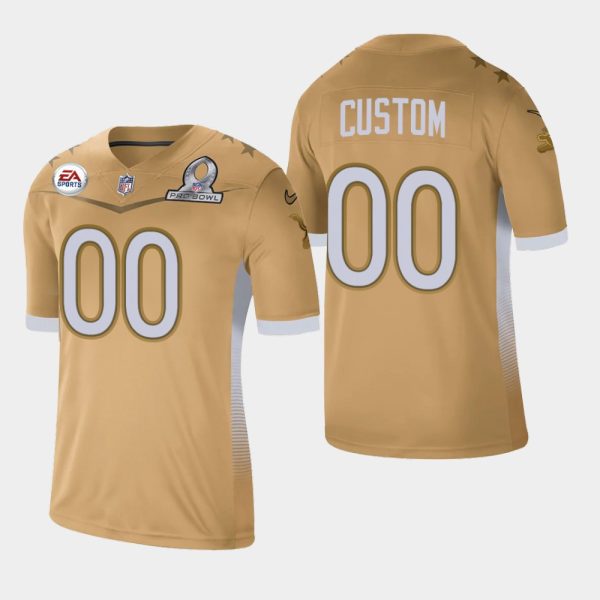 Men's Detroit Lions #00 Custom 2021 NFC Pro Bowl Game Jersey - Gold - Replica