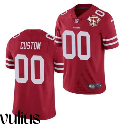 49ers Custom Jersey, Red Men's, 2021 75th Anniversary Patch Limited Stitched Limited Jersey - Replica