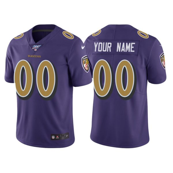 Ravens Jersey Custom for Men Baltimore Ravens 100th Season #00 Custom Purple Color Rush Jersey