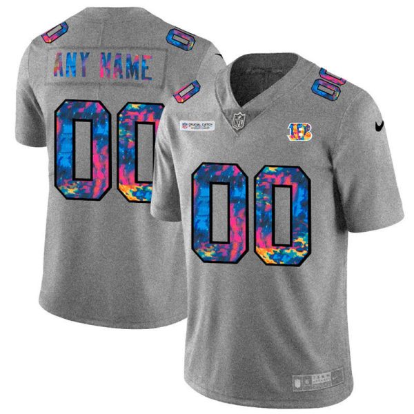 Custom Bengals Jersey for Men Cincinnati Bengals Custom Multi-Color 2020 Crucial Catch Vapor Untouchable Limited Jersey Grey heather