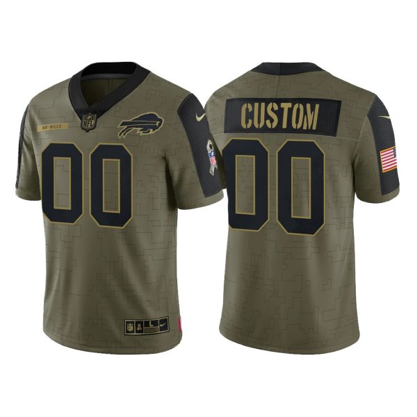 Men's Custom Buffalo Bills 2021 Salute To Service Limited Jersey - Olive - Replica