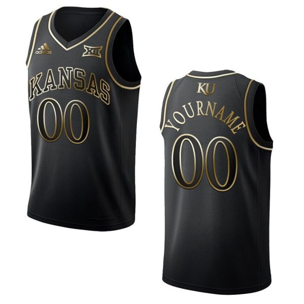 Men's Kansas Jayhawks #00 Custom NCAA Golden Edition Jersey - Black - Replica