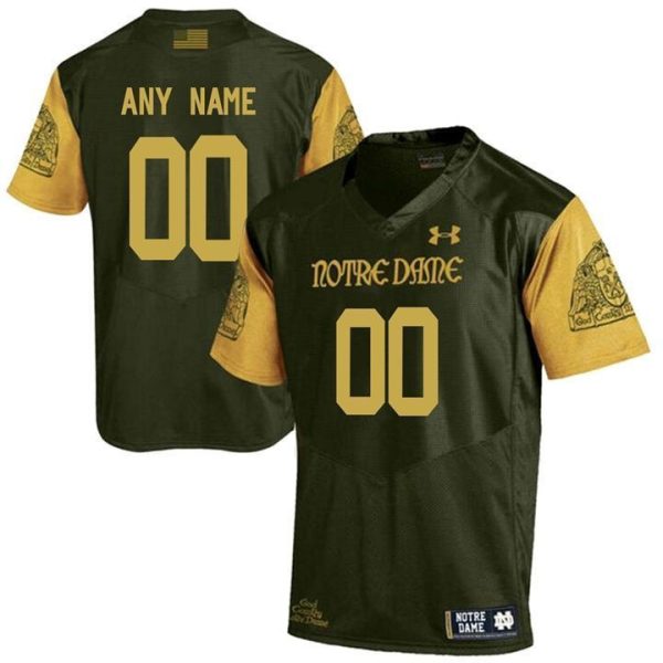 Men's Notre Dame Fighting Irish Olive Green Custom Jersey , Notre Dame Football Jersey Custom - Replica