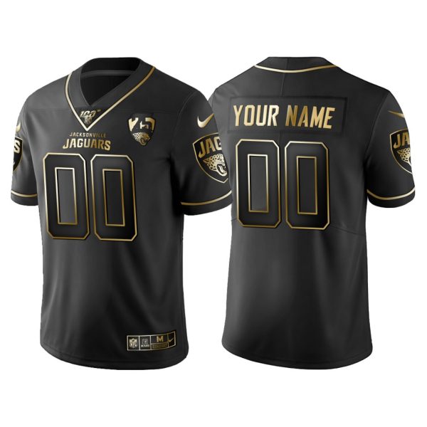 Custom Jaguars Jersey for Men Jacksonville Jaguars #00 Custom 25th Anniversary Black Gold Logo Jersey