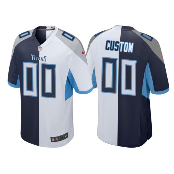 Men's Tennessee Titans Custom Split Game Jersey - Navy White - Replica