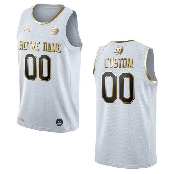 Men's Notre Dame Fighting Irish #00 Custom NCAA Golden Edition Jersey - White , Notre Dame Football Jersey Custom - Replica