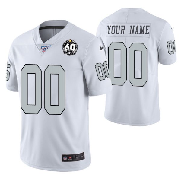 Men's Las Vegas Raiders Custom 60th Anniversary White Color Rush Jersey - Replica