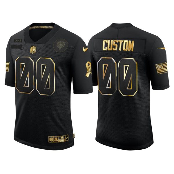 Men's Custom #00 Chicago Bears 2020 Salute to Service Golden Limited Jersey - Black - Replica