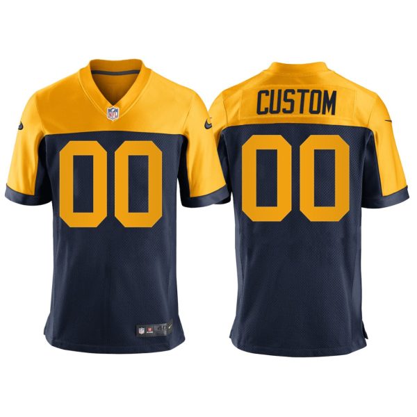 Men's Green Bay Packers #00 Custom 2021 New Throwback Jersey - Navy - Replica