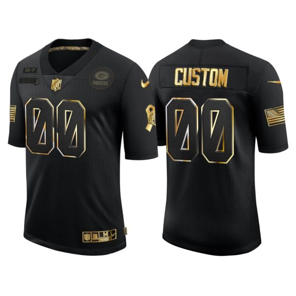 Men's Custom #00 Green Bay Packers 2020 Salute to Service Golden Limited Jersey - Black - Replica