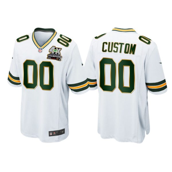 Men's Green Bay Packers #00 Custom White 4X Super Bowl Champions Patch Game Jersey - Replica