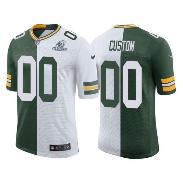 Men's Green Bay Packers Custom 2020 Playoffs Split Classic Limited Jersey - Green White - Replica